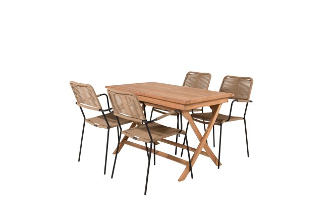 Kenya matgrupp utomhus 120 cm + 4 st lindos karmstolar - svart/beige