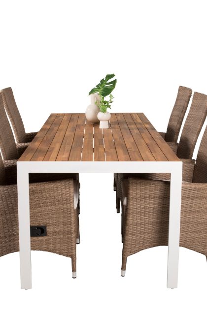 Bois matgrupp utomhus 205 cm + 6 st padova utefåtölj - brun