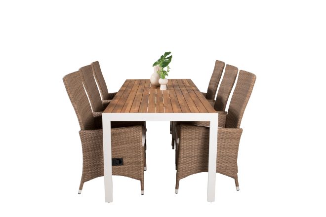Bois matgrupp utomhus 205 cm + 6 st padova utefåtölj - brun