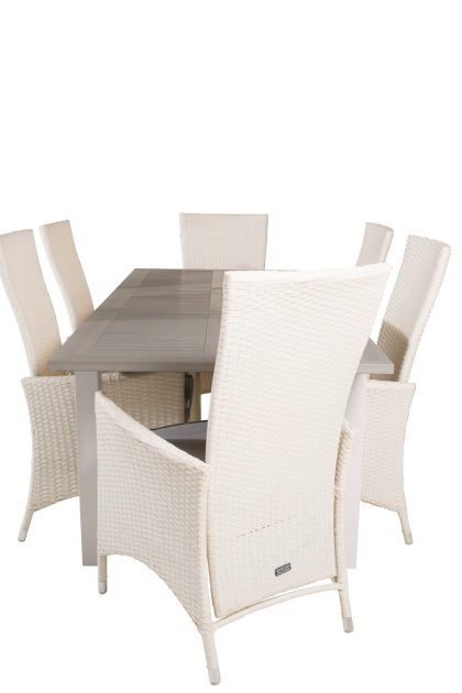 Albany förlängningsbar matgrupp utomhus 152-210 cm + 6 st padova matstol - grå