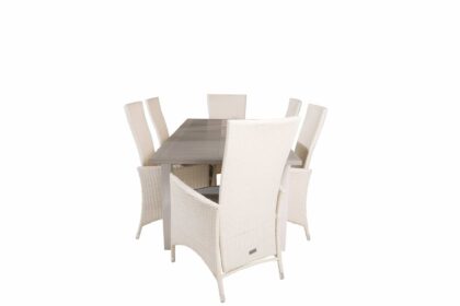 Albany förlängningsbar matgrupp utomhus 152-210 cm + 6 st padova matstol - grå