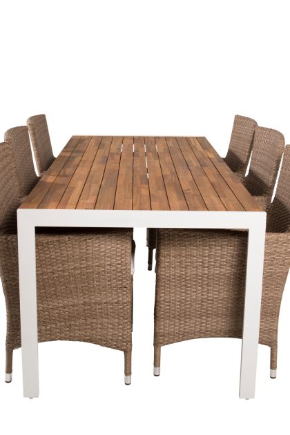 Bois matgrupp utomhus 205 cm + 6 st malin matstol - beige/brun