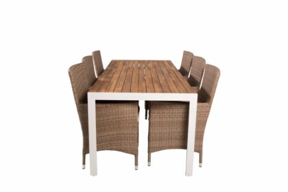 Bois matgrupp utomhus 205 cm + 6 st malin matstol - beige/brun