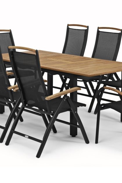 Hillerstorp nydala matgrupp utomhus 96x150-200 + 6 positionsstolar - teak|svart