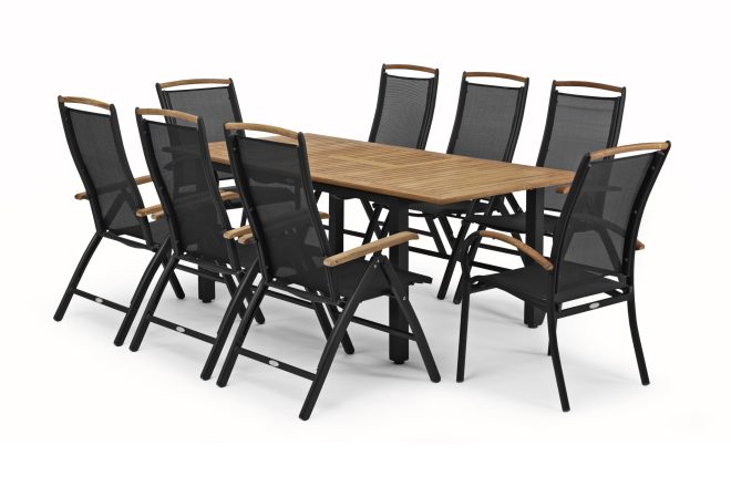 Hillerstorp nydala matgrupp utomhus 96x150-200 + 6 positionsstolar - teak|svart