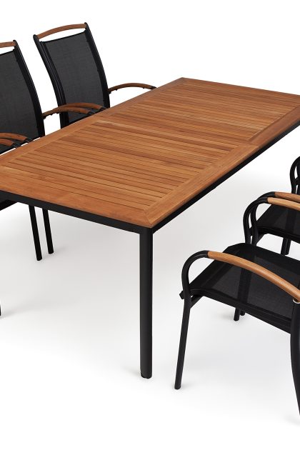 Matgrupp utomhus hillerstorp nydala 96x150-200 + 6 karmstolar - teak|svart