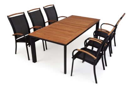 Matgrupp utomhus hillerstorp nydala 96x150-200 + 6 karmstolar - teak|svart