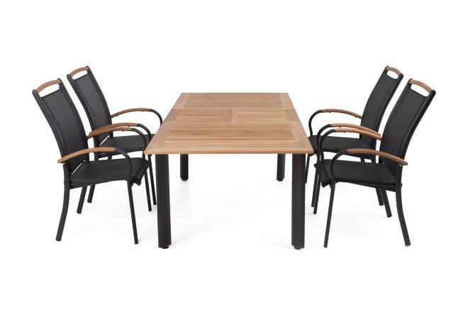 Matgrupp utomhus hillerstorp nydala 96x150-200 + 4 karmstolar - teak|svart