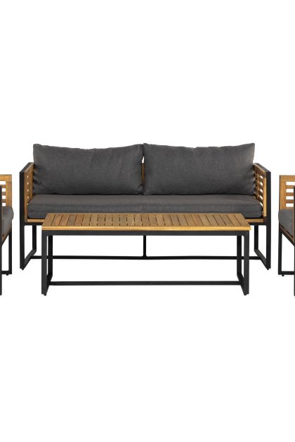 Loungegrupp utomhus tarruza - teak/svart/grå