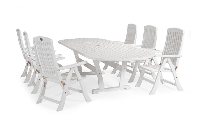 Matgrupp utomhus amelia 212-332x110 cm oval + 8 fåtöljer vit - hillerstorp