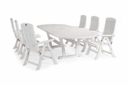 Matgrupp utomhus amelia 212-332x110 cm oval + 8 fåtöljer vit - hillerstorp