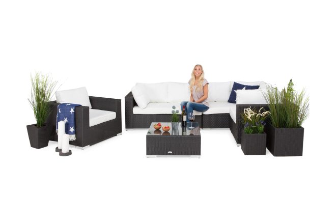 Loungegrupp utomhus bahamas 6-sits divan/bord - fåtölj svart