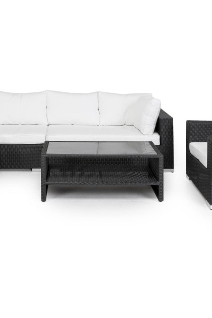 Loungegrupp utomhus bahamas 6-sits bord m hylla - divan fåtölj svart
