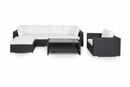 Loungegrupp utomhus bahamas 6-sits bord m hylla - divan fåtölj svart