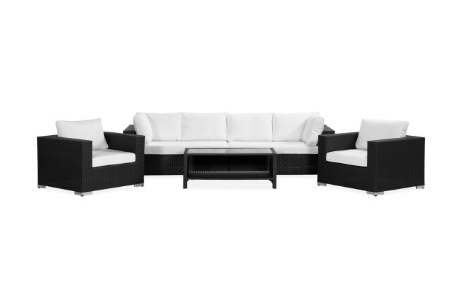Loungegrupp utomhus bahamas 6-sits bord m hylla - 2 fåtöljer svart