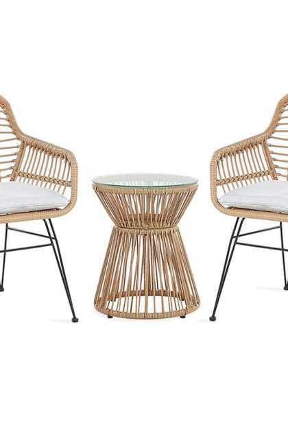 Caféset tassinara runt 59 cm + 2 utestolar m dyna - brun/konstrotting