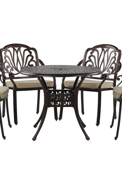 Matgrupp utomhus suled rund 90 cm + 4 utestolar - brun