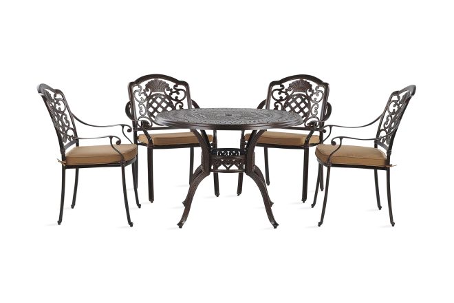 Matgrupp utomhus bisnap rund 102 cm + 4 utestolar - brun