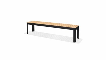 Matgrupp utomhus portals 209x105 cm + 5 karmstolar + bänk - teak/svart