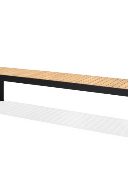 Matgrupp utomhus portals 209x105 cm + 5 karmstolar + bänk - teak/svart