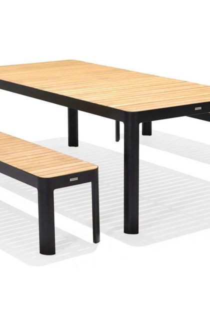 Matgrupp utomhus portals 209x105 cm + 2 bänkar - teak/svart