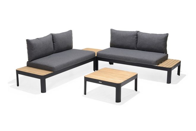 Loungegrupp utomhus portals 4-sits - teak/svart