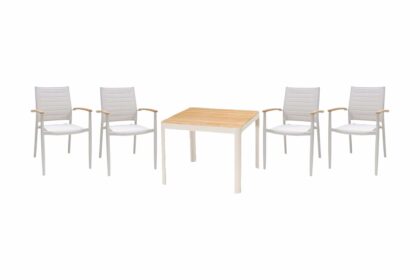 Matgrupp portals 95 cm + 4 karmstolar - vit/trä