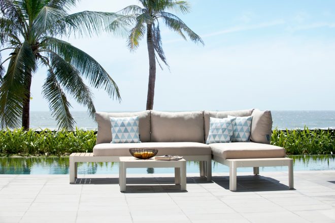 Loungegrupp utomhus portals 4-sits - vit/teak