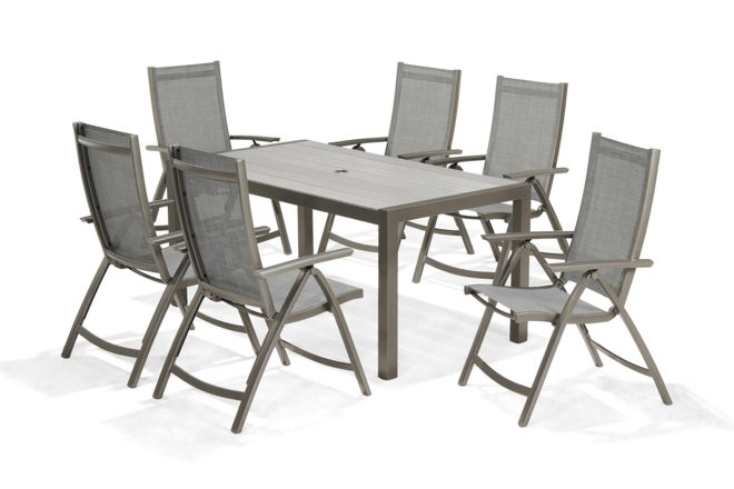 Matgrupp utomhus solana 160 cm + 4 positionsstolar - grå