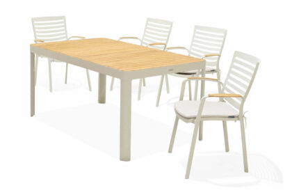 Matgrupp utomhus portals 161 cm + 4 stolar - vit/trä