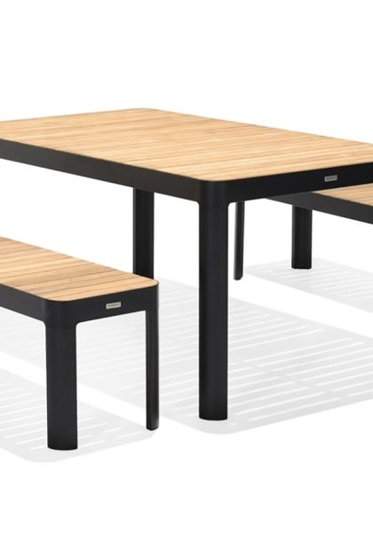 Matgrupp utomhus portals 161x95 cm + 2 bänkar - teak/svart
