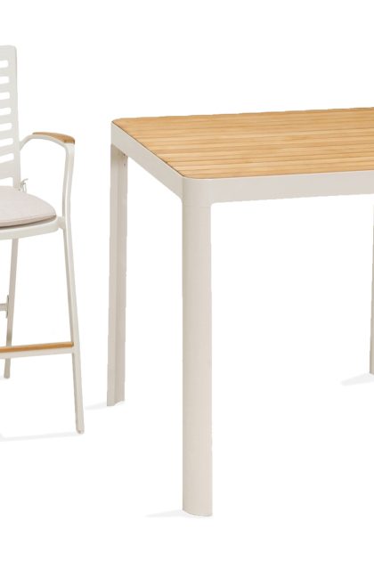 Bargrupp portals 95 cm + barstol - vit/teak