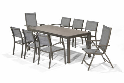 Matgrupp utomhus solana 201 cm + 6 stolar + 2 positionsstolar - grå