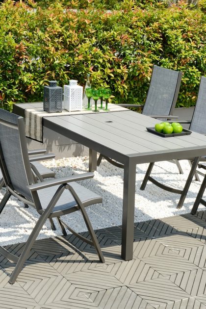 Matgrupp utomhus solana 201 cm + 6 positionsstolar - grå