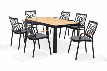 Matgrupp utomhus portals 161 cm + 6 karmstolar - svart/trä