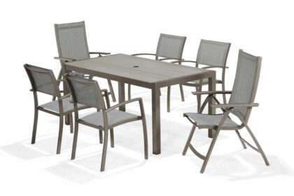 Matgrupp utomhus solana 160 cm + 4 stolar + 2 positionsstolar - grå