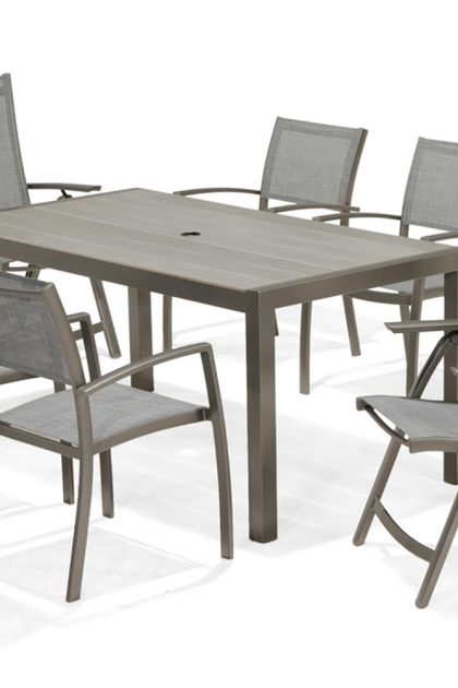 Matgrupp utomhus solana 160 cm + 4 stolar + 2 positionsstolar - grå