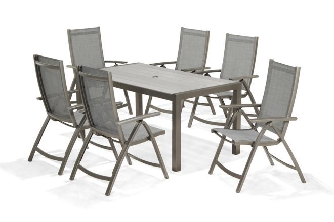 Matgrupp utomhus solana 160 cm + 6 positionsstolar - grå