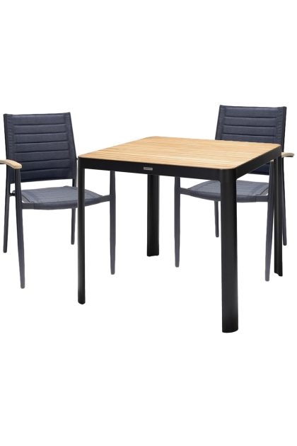 Matgrupp utomhus portals 95x95 cm + 4 karmstolar - teak/svart