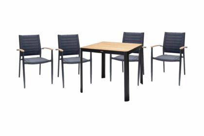 Matgrupp utomhus portals 95x95 cm + 4 karmstolar - teak/svart
