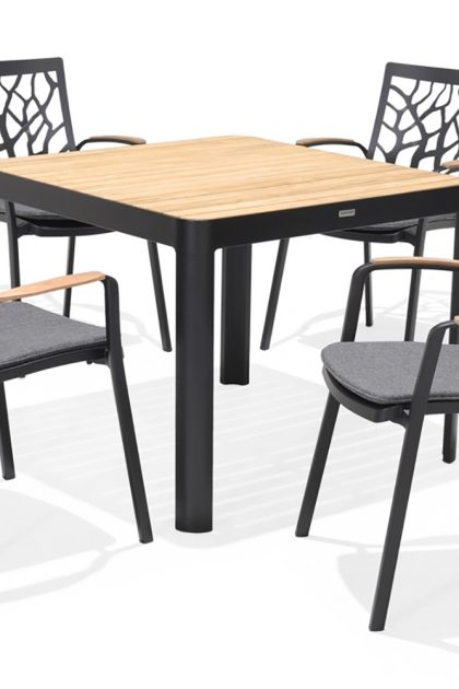 Matgrupp utomhus portals 95 cm + 4 karmstolar - svart/trä