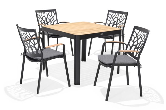 Matgrupp utomhus portals 95 cm + 4 karmstolar - svart/trä