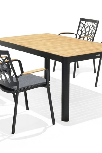 Matgrupp utomhus portals 161 cm + 4 karmstolar - svart/trä