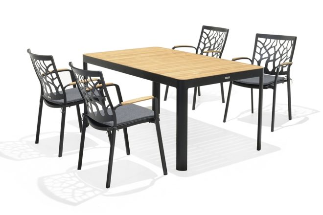 Matgrupp utomhus portals 161 cm + 4 karmstolar - svart/trä