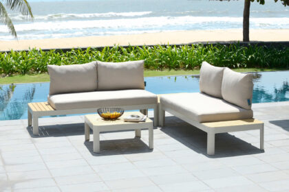 Loungegrupp portals 4-sits - vit/teak