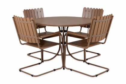 Matgrupp utomhus holmsund rund Ø103cm + 4 matstolar utomhus beige - venture home