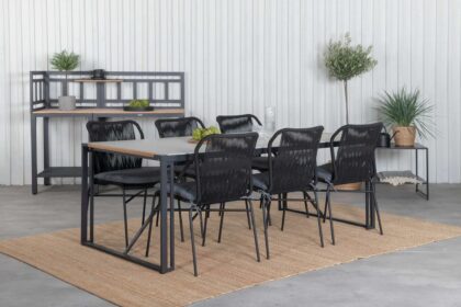 Texas matgrupp utomhus 200cm + 6 julian matstolar - svart/grå