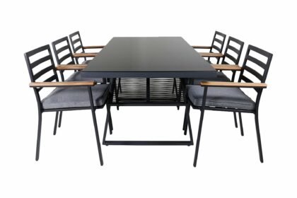 Dallas matgrupp utomhus 193cm + 6 brasilia karmstolar - svart/grå