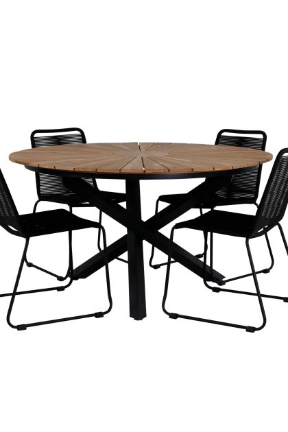 Mexico matgrupp utomhus rund Ø140cm + 4 lindos stolar - svart/gul