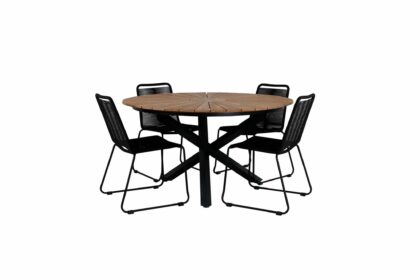 Mexico matgrupp utomhus rund Ø140cm + 4 lindos stolar - svart/gul
